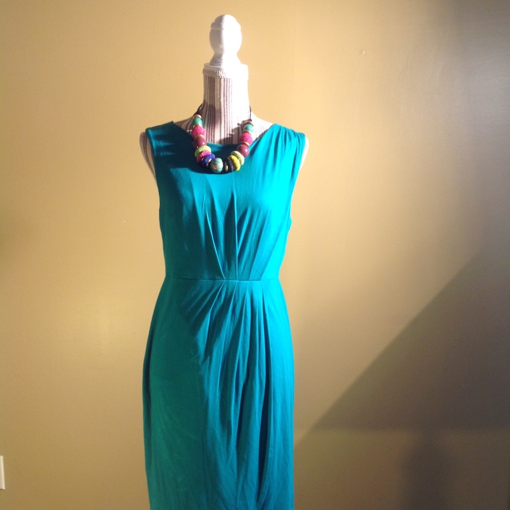 Blue mock wrap knit dress
